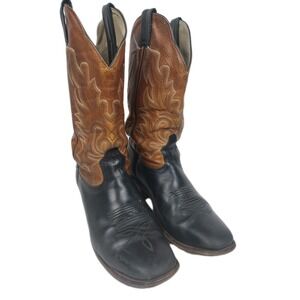 Boulet USA Western Cowboy Boots Mens 9.5 D Wide Brown Black Leather Round Toe